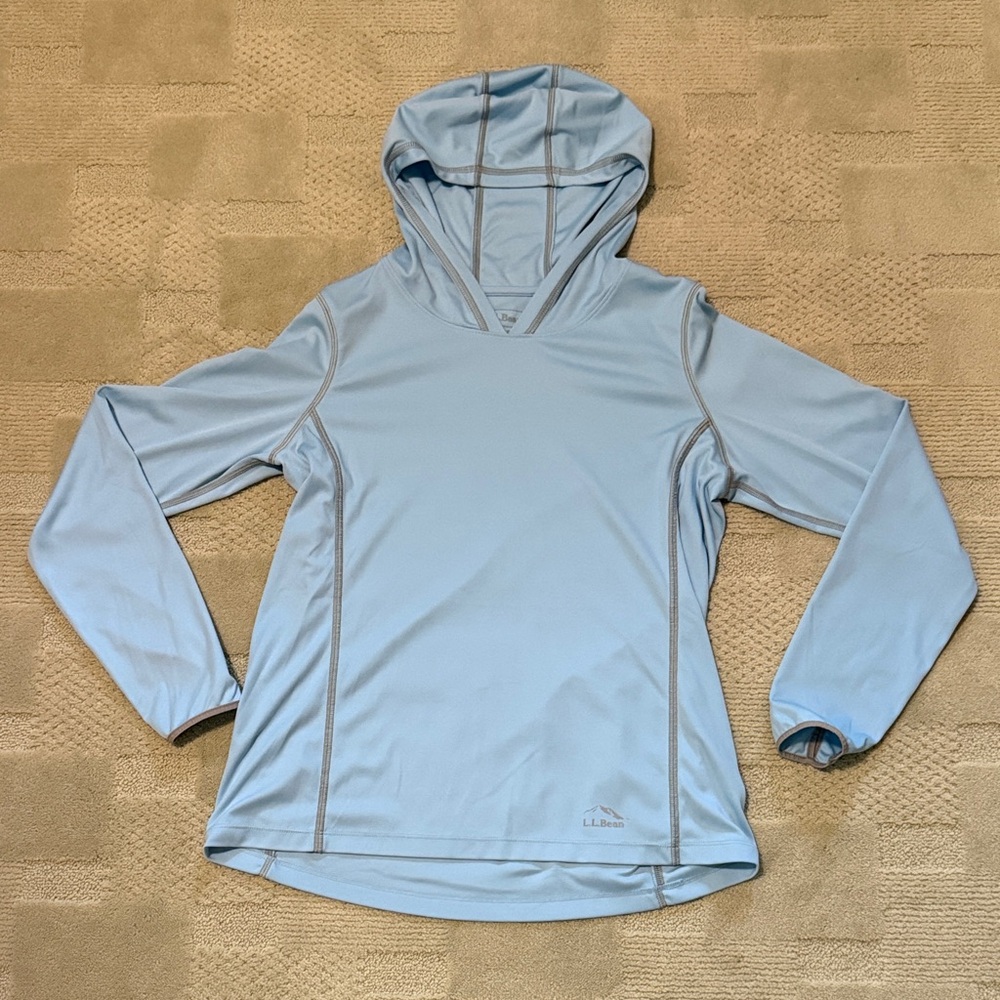 L.L. Bean light blue, lightweight UV blocking Hooded Long Sleeve Top, size s
